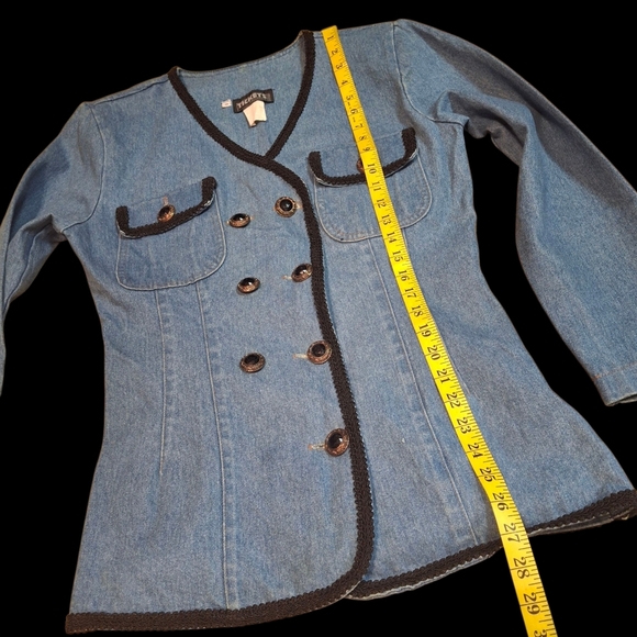 Vintage Blue Denim Embellished Jacket Blazer, Tickets California, Women Size 9 - Picture 15 of 16
